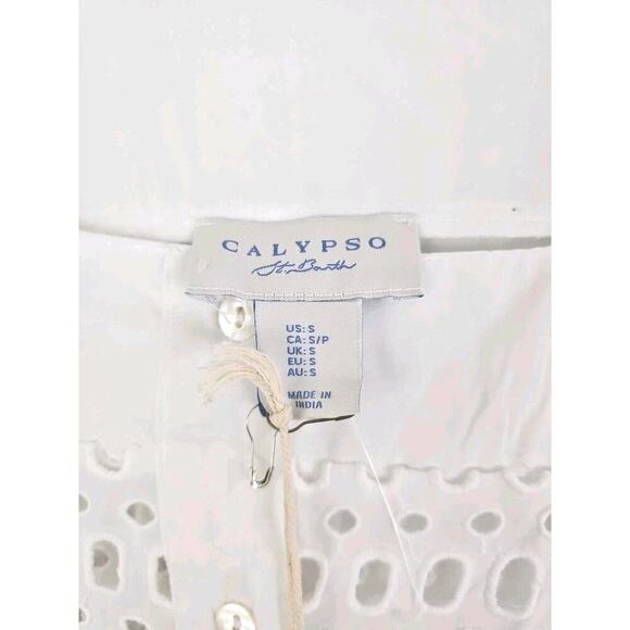 Calypso~Woman Size S~White 100 % Cotton Button-Up Shirt Blouse Shirt Sleeve NWT. - Picture 9 of 16